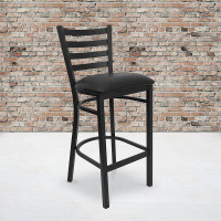 Flash Furniture Hercules Series Black Ladder Back Metal Restaurant Bar Stool with Black Vinyl Seat XU-DG697BLAD-BAR-BLKV-GG